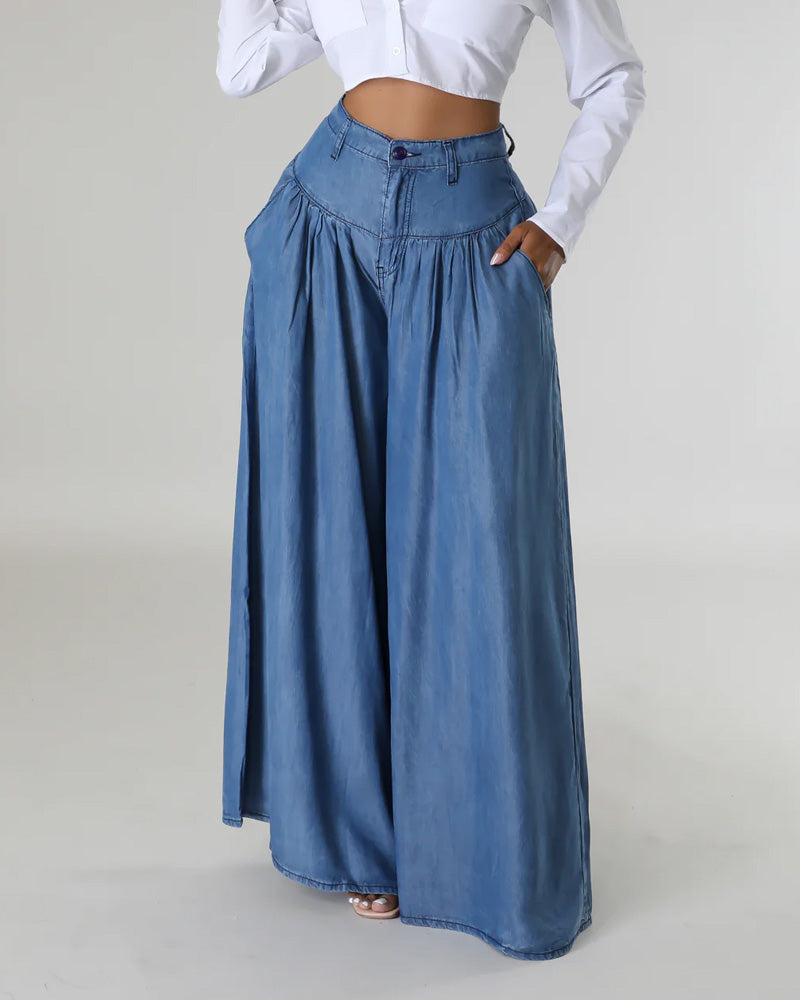 Trendy Casual High Waisted Wide Leg Jeans for Women