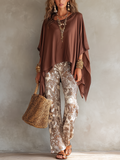 Bohemian Style Batwing Sleeve Top Paired With Vintage Printed Trousers
