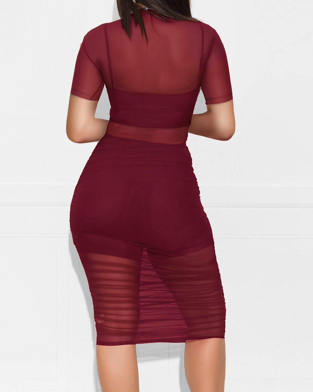 Women's Sexy Mesh See Through Short Sleeve Three Piece Suit